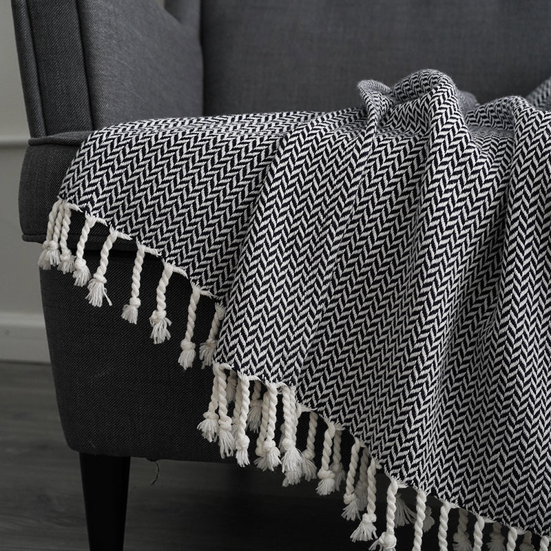 Pure Cotton Sofa Decorative Blanket - Stylish Comfort in Fashionable Monochrome - FlaxLin Eco Textiles