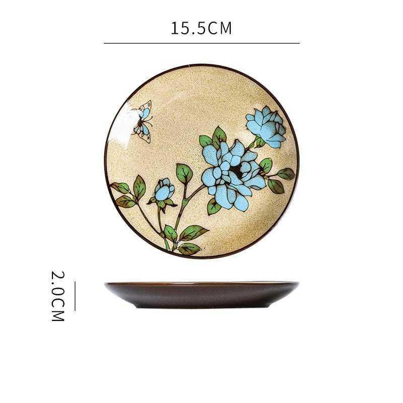 American Elegance: Hand-Painted Floral Round Dinner Plate - FlaxLin Eco Textiles