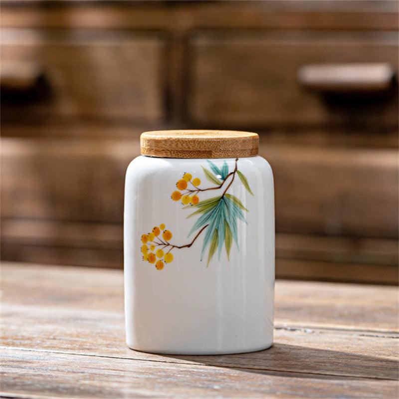 Artistic Ceramic Canisters: Hand-Painted Elegance for Loose Tea Storage - FlaxLin Eco Textiles