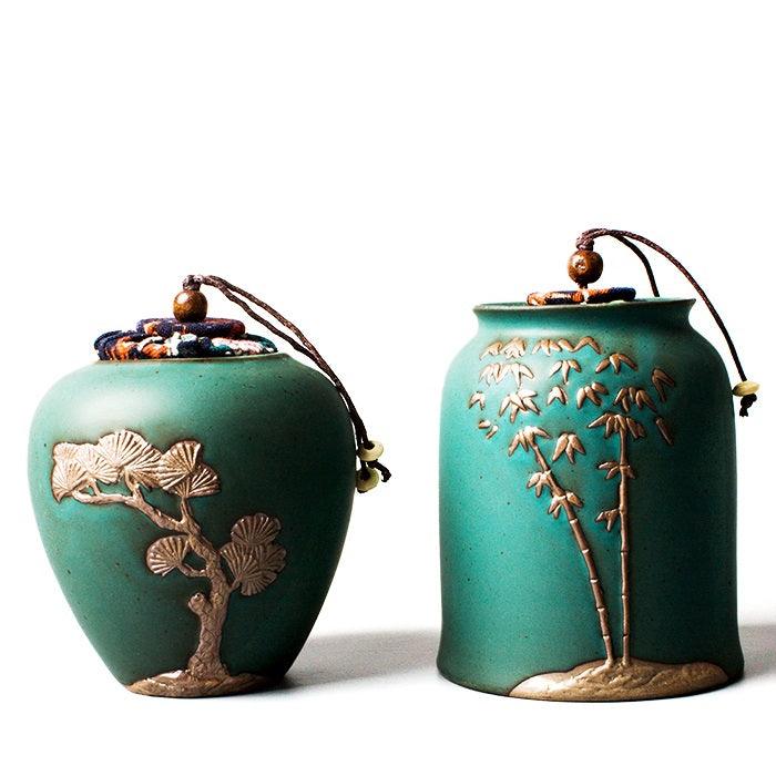 Artistic Ceramic Tea Caddy Collection: Hand-Painted Elegance for Tea Storage - FlaxLin Eco Textiles