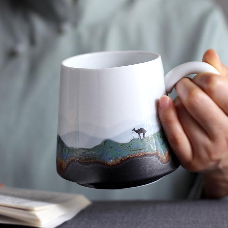 Artistic Hand-Painted Ceramic Cup: Nature's Elegance in Every Sip - FlaxLin Eco Textiles