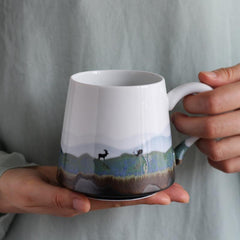 Artistic Hand-Painted Ceramic Cup: Nature's Elegance in Every Sip - FlaxLin Eco Textiles