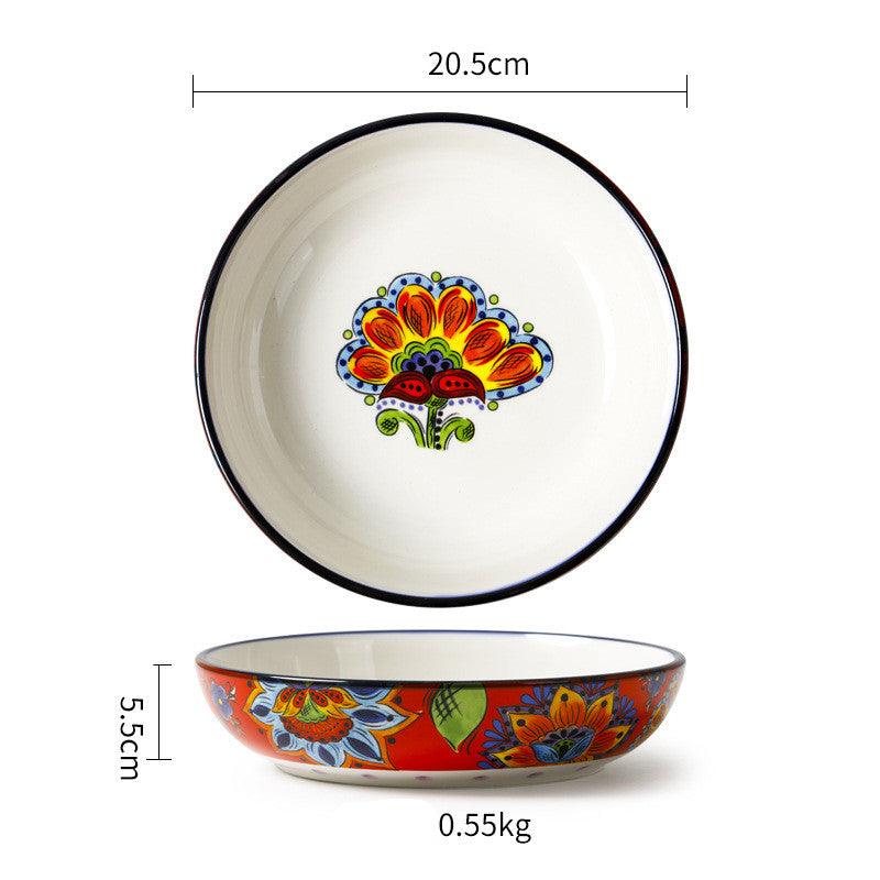 Blossoming Pastoral Elegance: Ceramic Home Dinner Plate - FlaxLin Eco Textiles