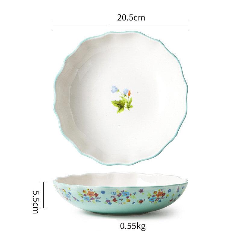 Blossoming Pastoral Elegance: Ceramic Home Dinner Plate - FlaxLin Eco Textiles