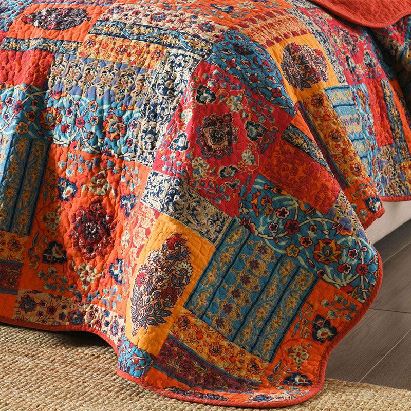 Bohemian Abstract Geometric Cotton Quilt - FlaxLin Eco Textiles