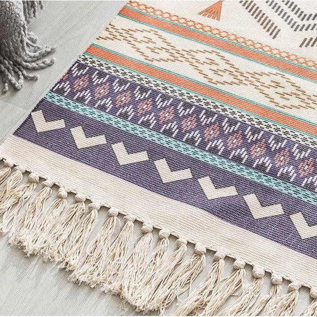 Bohemian Cotton-Linen Geometric Landscape Rug - FlaxLin Eco Textiles