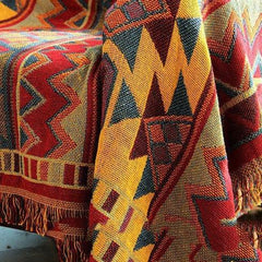 Boho Chic: Geometric Tapestry Sofa & Bed Blanket - FlaxLin Eco Textiles