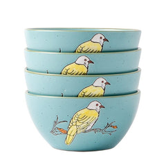 Chinese Elegance: Hand-Painted Bird Bowl Set (4 pcs) - FlaxLin Eco Textiles