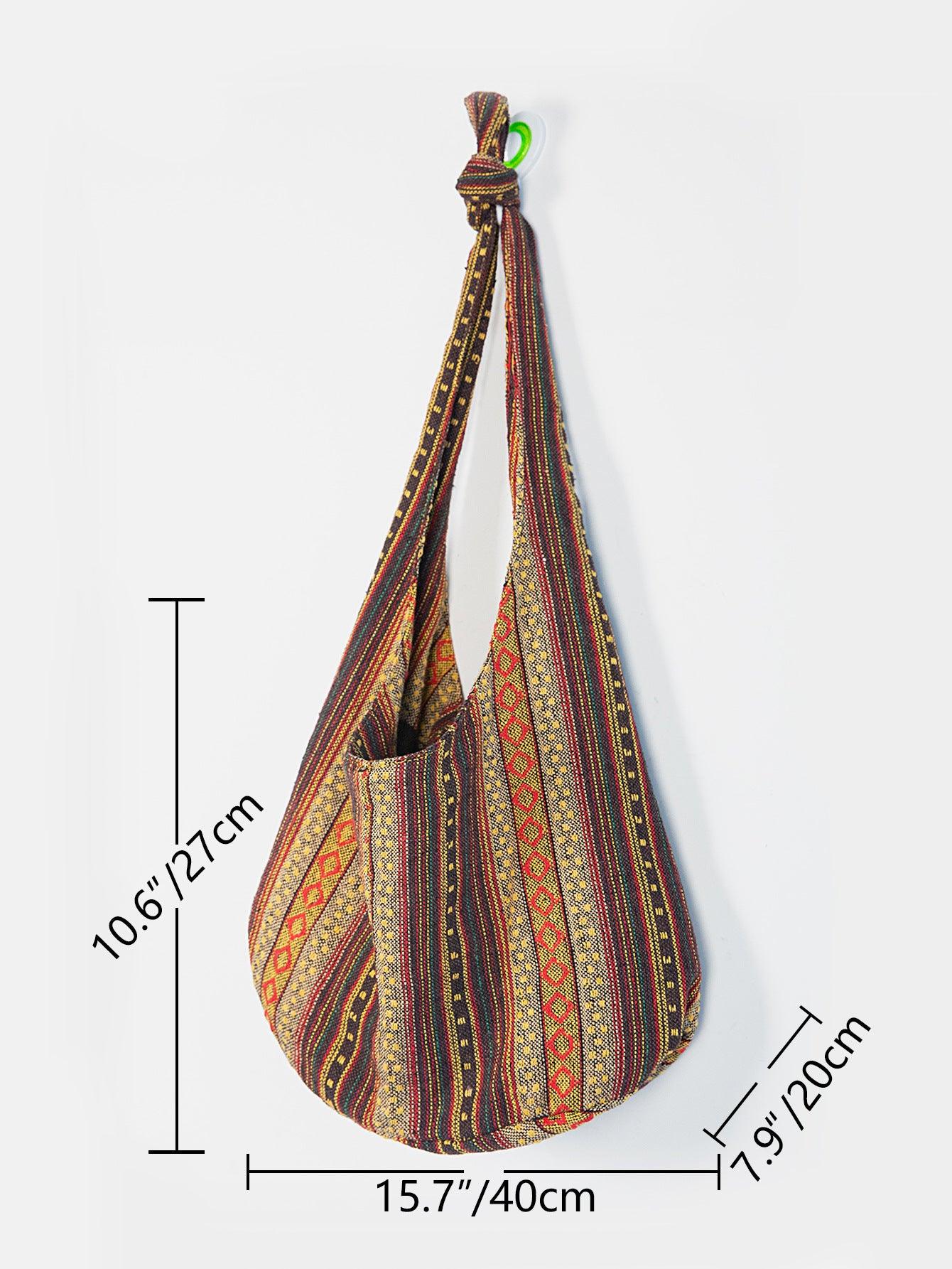 Elegantly Boho: Ladies' One-Shoulder Jacquard Canvas Handbag - FlaxLin Eco Textiles