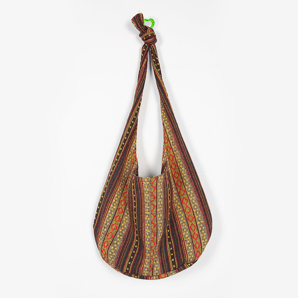 Elegantly Boho: Ladies' One-Shoulder Jacquard Canvas Handbag - FlaxLin Eco Textiles