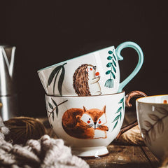 Enchanted Forest Animal Ceramic Mug: A Blend of Retro & Whimsy - FlaxLin Eco Textiles