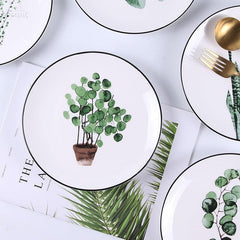 Greenery Delight: Cartoon Plant-Themed Porcelain Plate - FlaxLin Eco Textiles