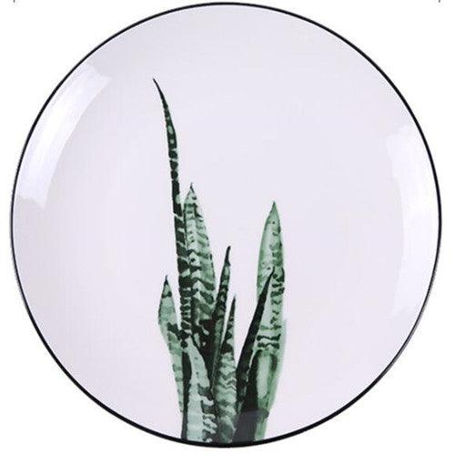 Greenery Delight: Cartoon Plant-Themed Porcelain Plate - FlaxLin Eco Textiles