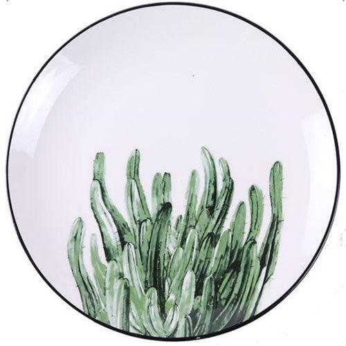 Greenery Delight: Cartoon Plant-Themed Porcelain Plate - FlaxLin Eco Textiles