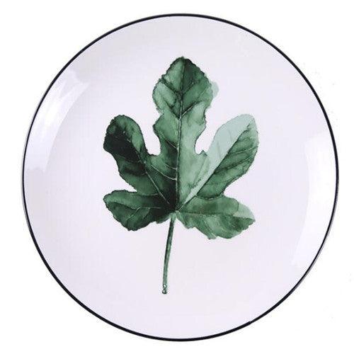 Greenery Delight: Cartoon Plant-Themed Porcelain Plate - FlaxLin Eco Textiles