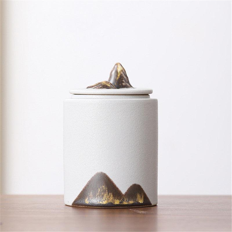 Japanese Style Hand-Painted Tea Canisters: Distant Mountains - FlaxLin Eco Textiles