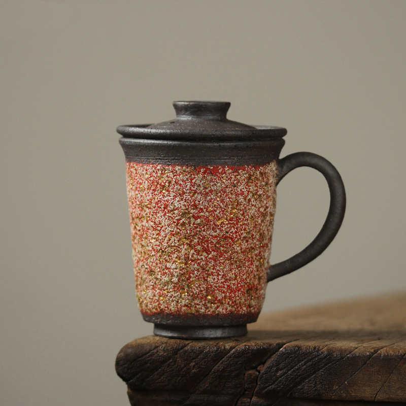 Japanese-Style Rock Mine Handmade Ceramic Tea Cup with Lid - Retro Porcelain Elegance -  - FlaxLin Eco Textiles