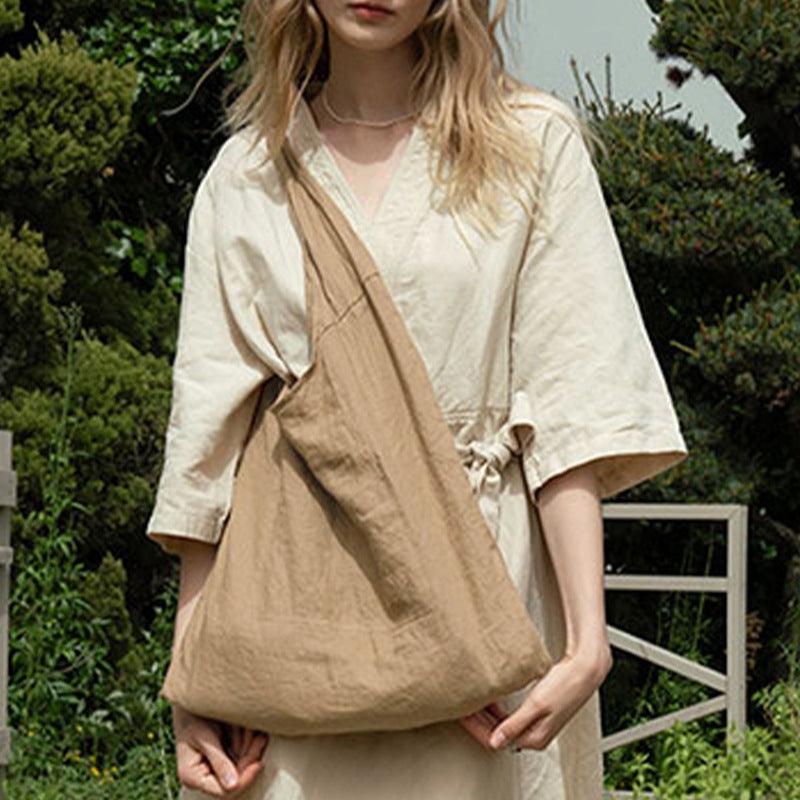 Linen Sail Underarm Satchel for Ladies - Spacious Elegance in Natural Tones - FlaxLin Eco Textiles