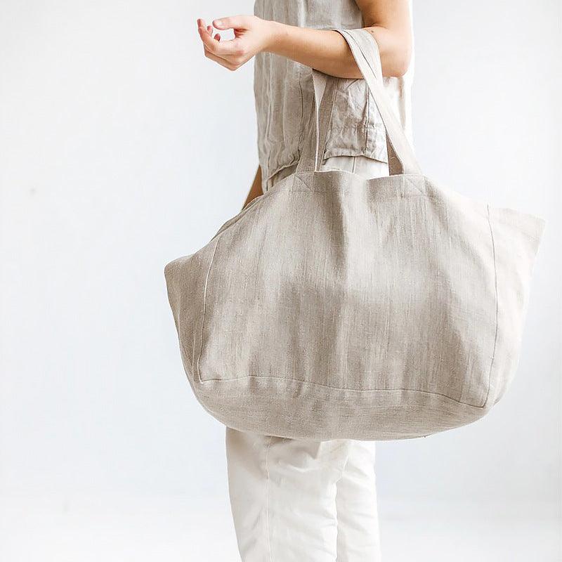 Natural Pure Linen Large Beach Bag - Spacious & Eco-Friendly - FlaxLin Eco Textiles