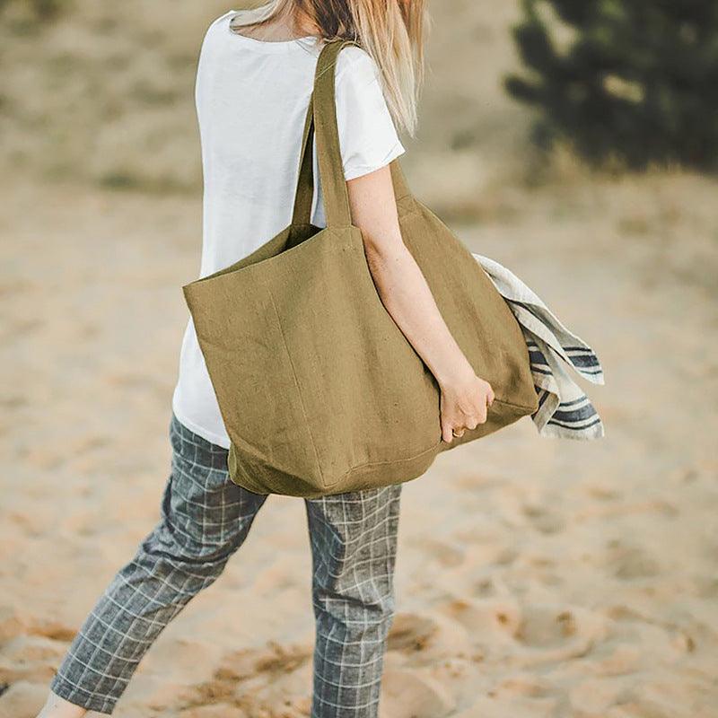 Natural Pure Linen Large Beach Bag - Spacious & Eco-Friendly - FlaxLin Eco Textiles