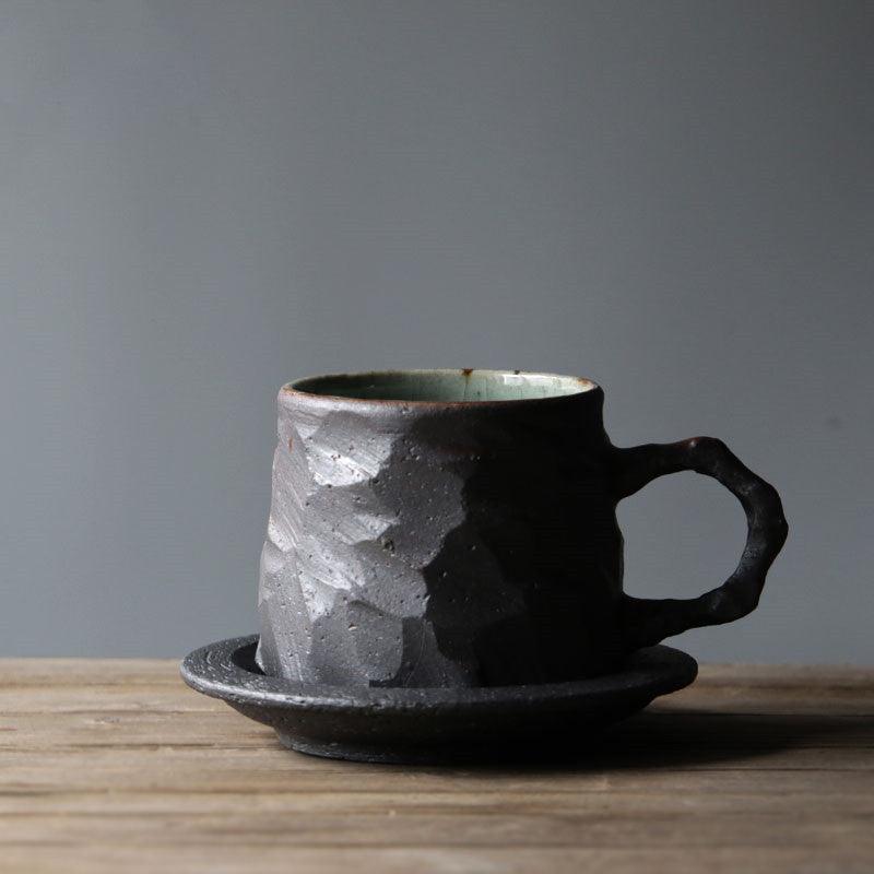 Retro-Style Luxury Handmade Coffee Cup & Saucer - Exquisite Stoneware Set -  - FlaxLin Eco Textiles