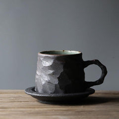 Retro-Style Luxury Handmade Coffee Cup & Saucer - Exquisite Stoneware Set -  - FlaxLin Eco Textiles