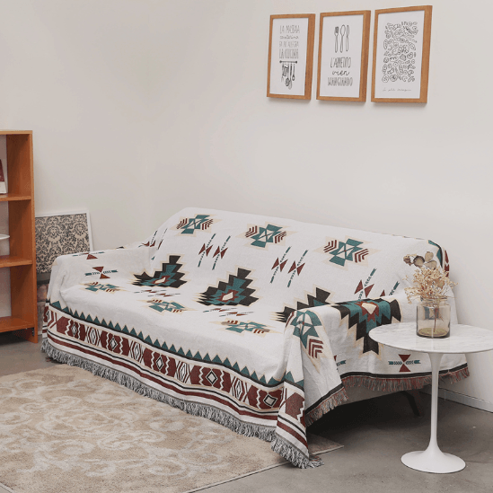 Versatile Ethnic Elegance: Cotton Sofa Towel & Multi-Use Carpet - FlaxLin Eco Textiles