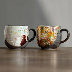 Whimsical Cat Hand-Painted Ceramic Milk Mug - FlaxLin Eco Textiles