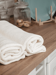 Snow white linen waffle towel - Towel - FlaxLin Eco Textiles