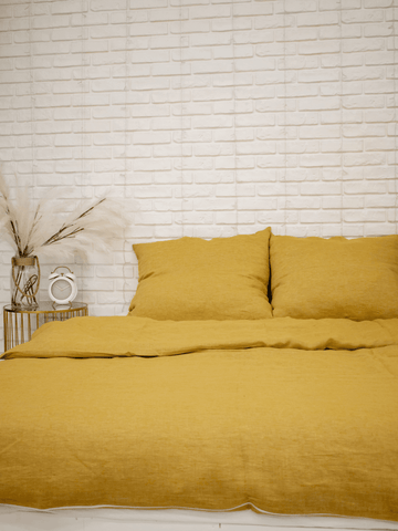 Turmeric Yellow Soft Linen Bedding Set (The set includes 4 items of yellow color) - Bedroom, label, Linen bedding set - FlaxLin Eco Textiles