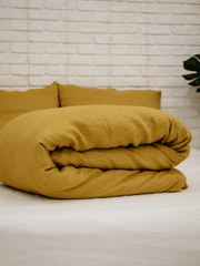 Yellow soft linen duvet cover - Bedroom, label, Linen duvet cover - FlaxLin Eco Textiles